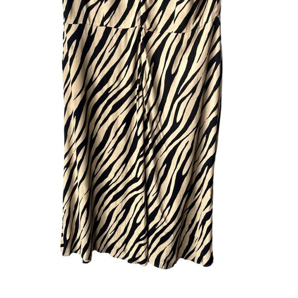 Talbots Animal Print Midi Dress Size 12 Faux Wrap Tie Button Front Short Sleeve - Picture 10 of 11